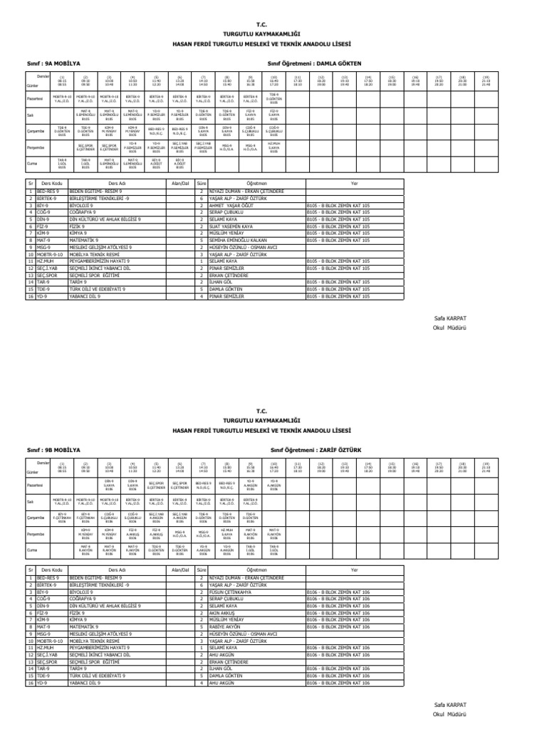 Siniflarin el programi pdf