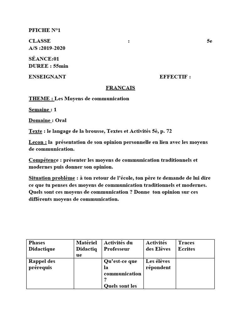 Moyens de Communication en 5ème | PDF | la communication | Verbe