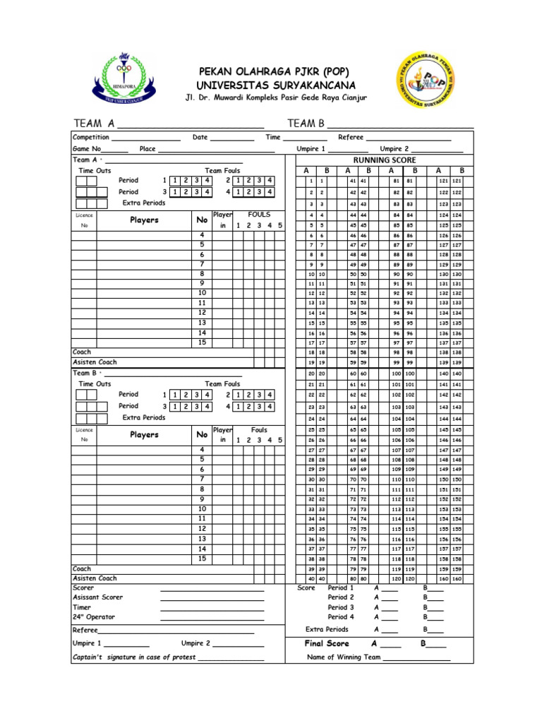 Scoresheet Basket POP | PDF | Sports | Team Sports