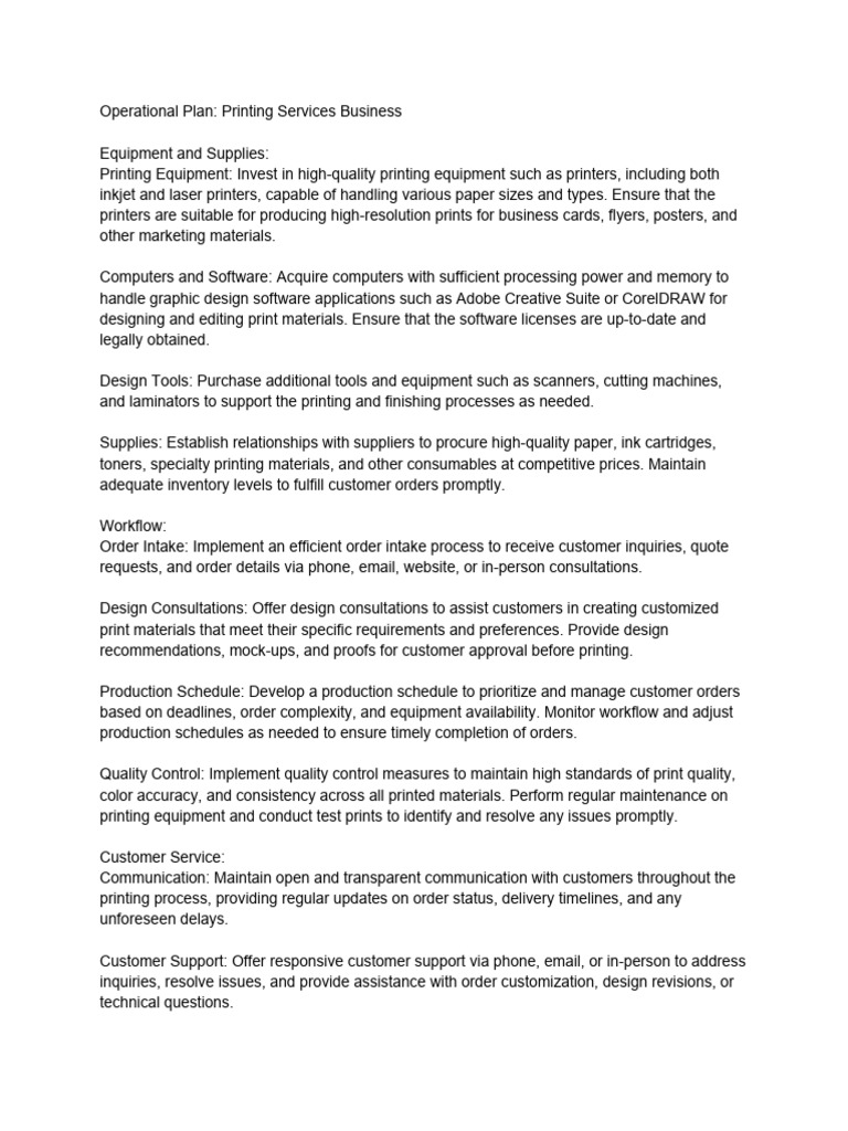 Operational Plan for Printing Services | PDF | Printer (Computing ...