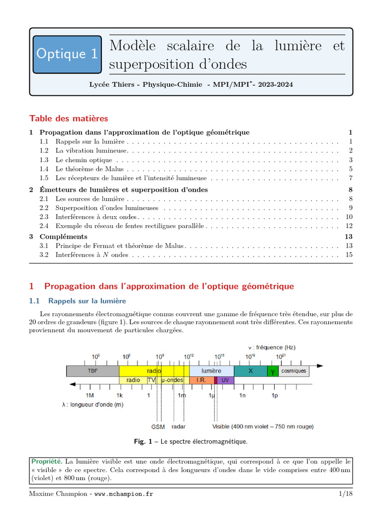 Modèle scalaire et théorème de Malus PDF Indice de réfraction Vagues — free download