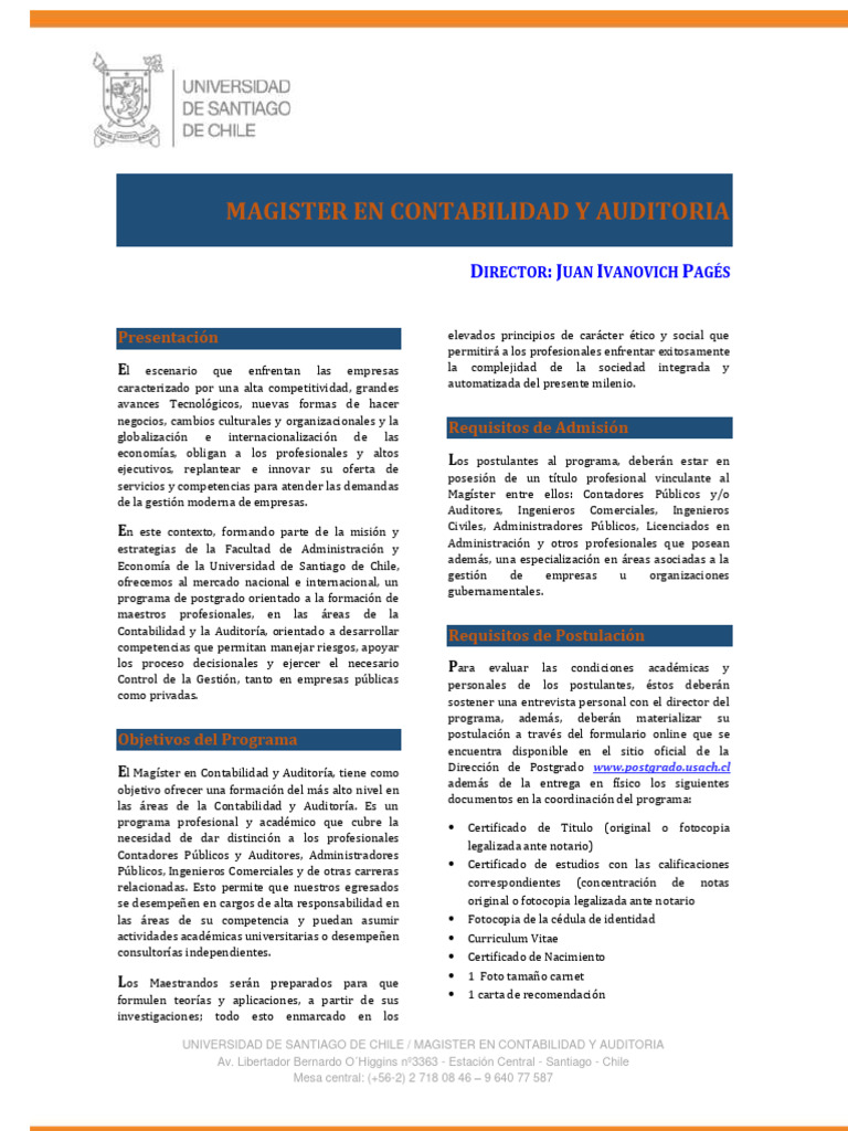Magíster en Contabilidad y Auditoría USACH | PDF | Business | Auditoría