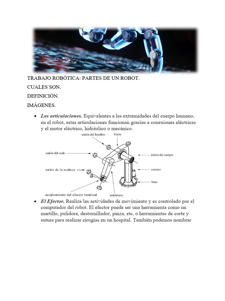 Partes de Un Robot (Trabajo Robótica) | PDF | Robot | Robótica