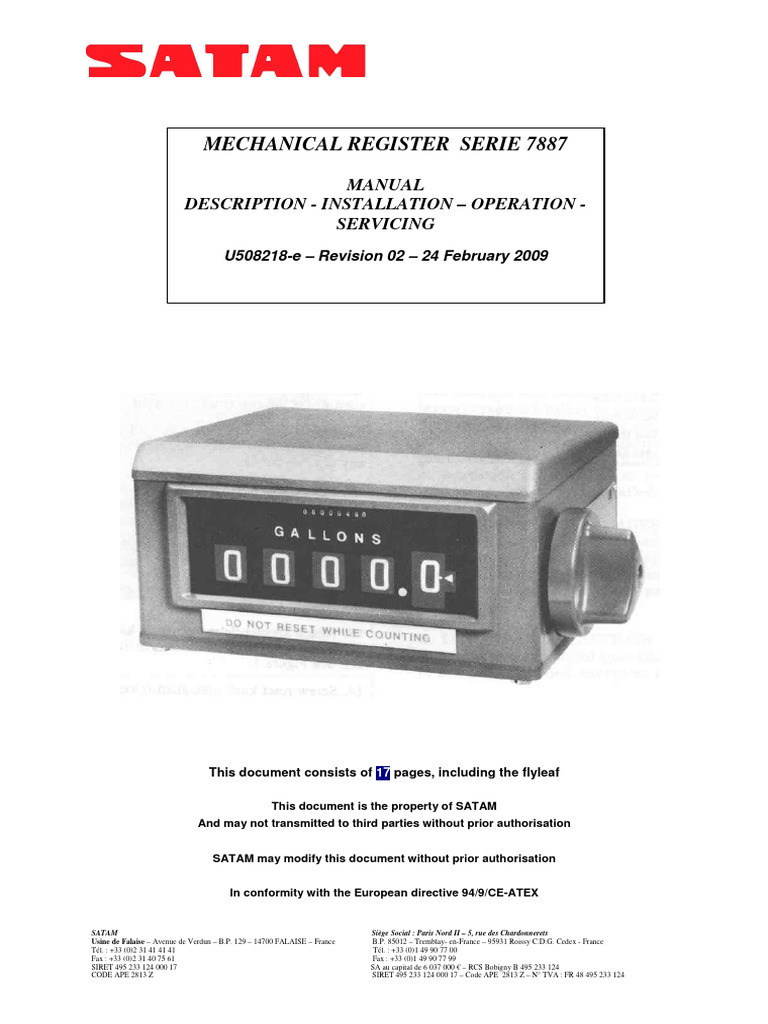 Veeder-Root 7887 Meter Register Manual | PDF | Gear | Clutch