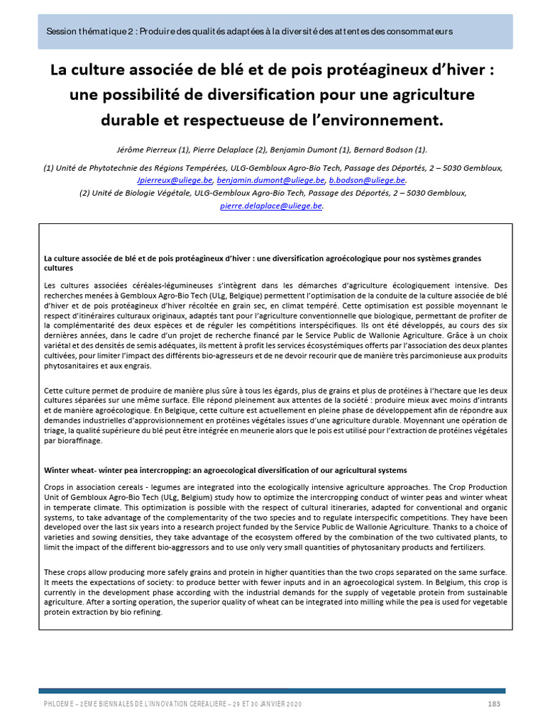 Culture associée blé-pois : agroécologie | PDF | Blé | Céréale