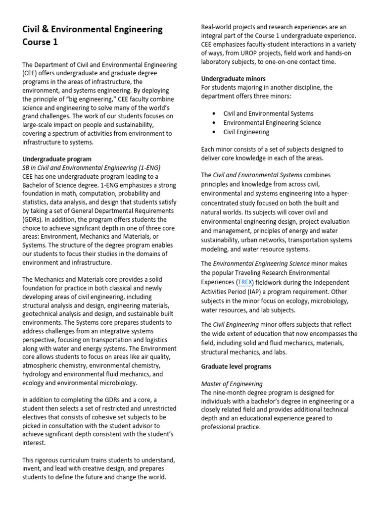Course 1 - Civil & Environmental Engineering - 2016 | PDF | Engineering ...