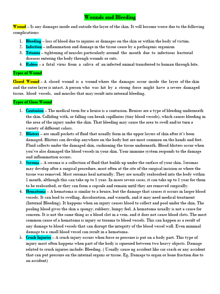 Group 1 Wounds and Bleeding | PDF | Wound | Injury