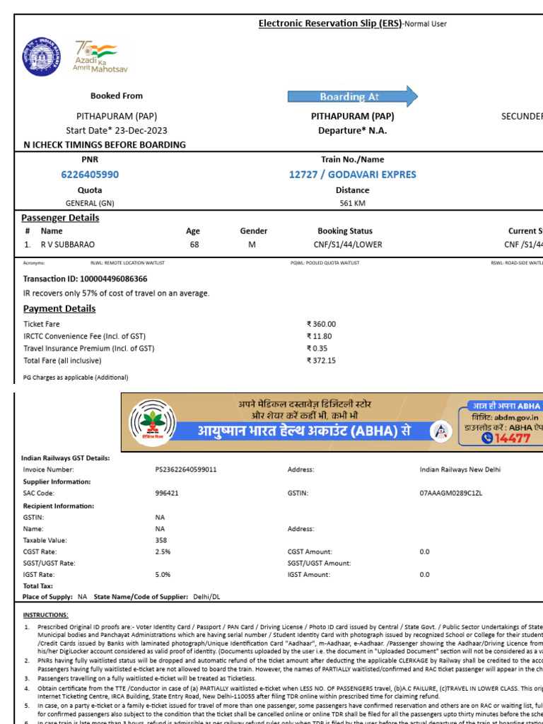 23-12-23 Pap To Sec Ticket | PDF | Identity Document | Payments