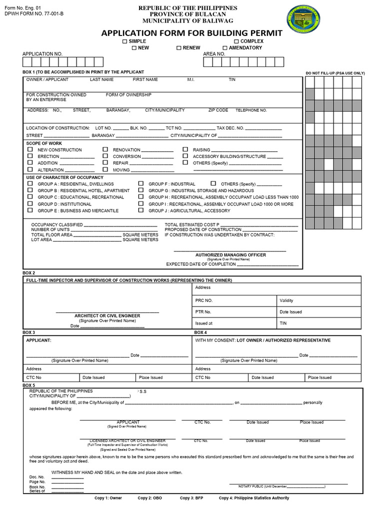 Baliwag Building Permit Application Form | PDF
