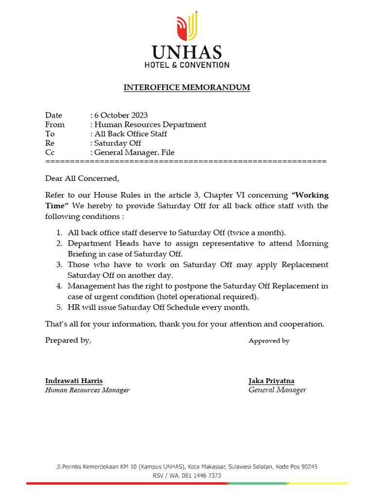 Inter Office Memo (Ribet) | PDF | Employee Relations | Human Resource ...
