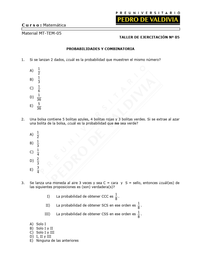 Taller de Probabilidades y Combinatoria | PDF | Jugando a las cartas