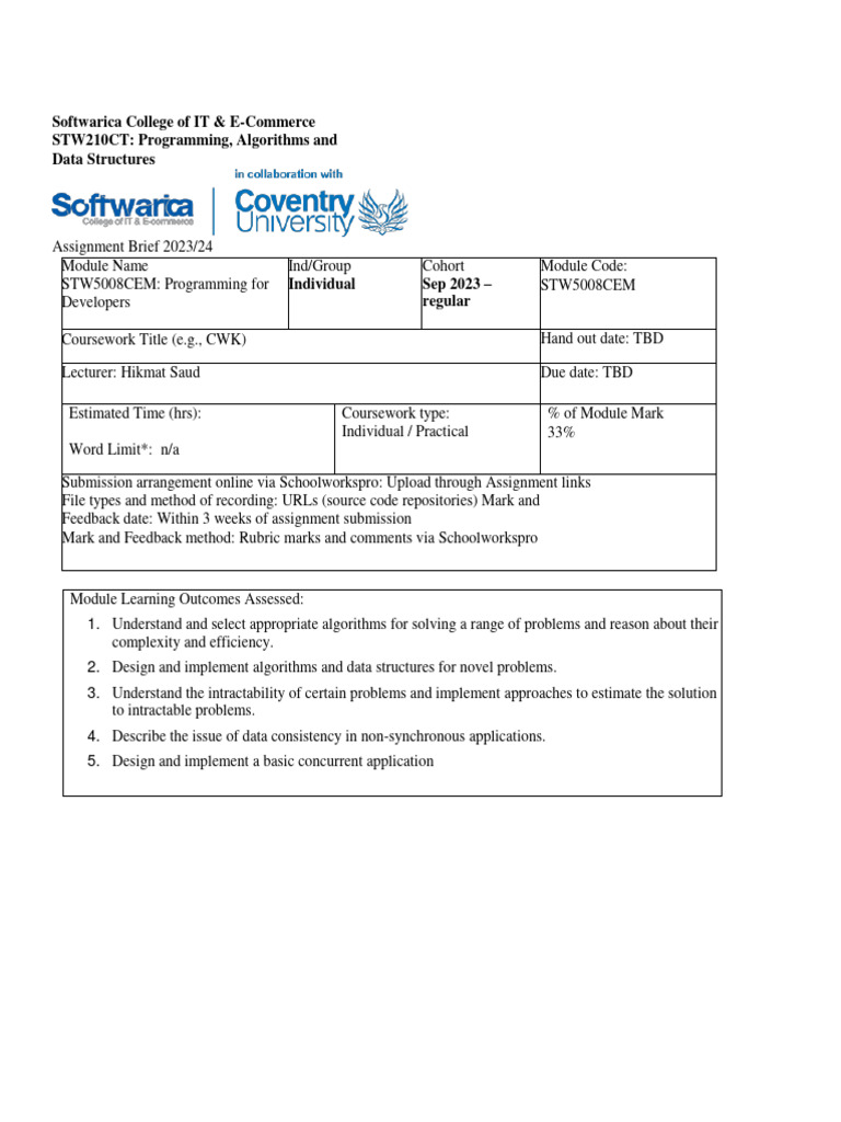 Programming Assignment: Algorithms & Data Structures | PDF | Computer ...