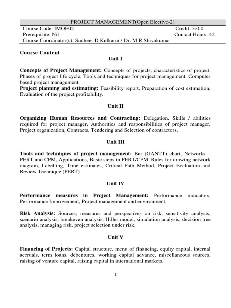 Project Management Course Outline | PDF | Project Management | Business