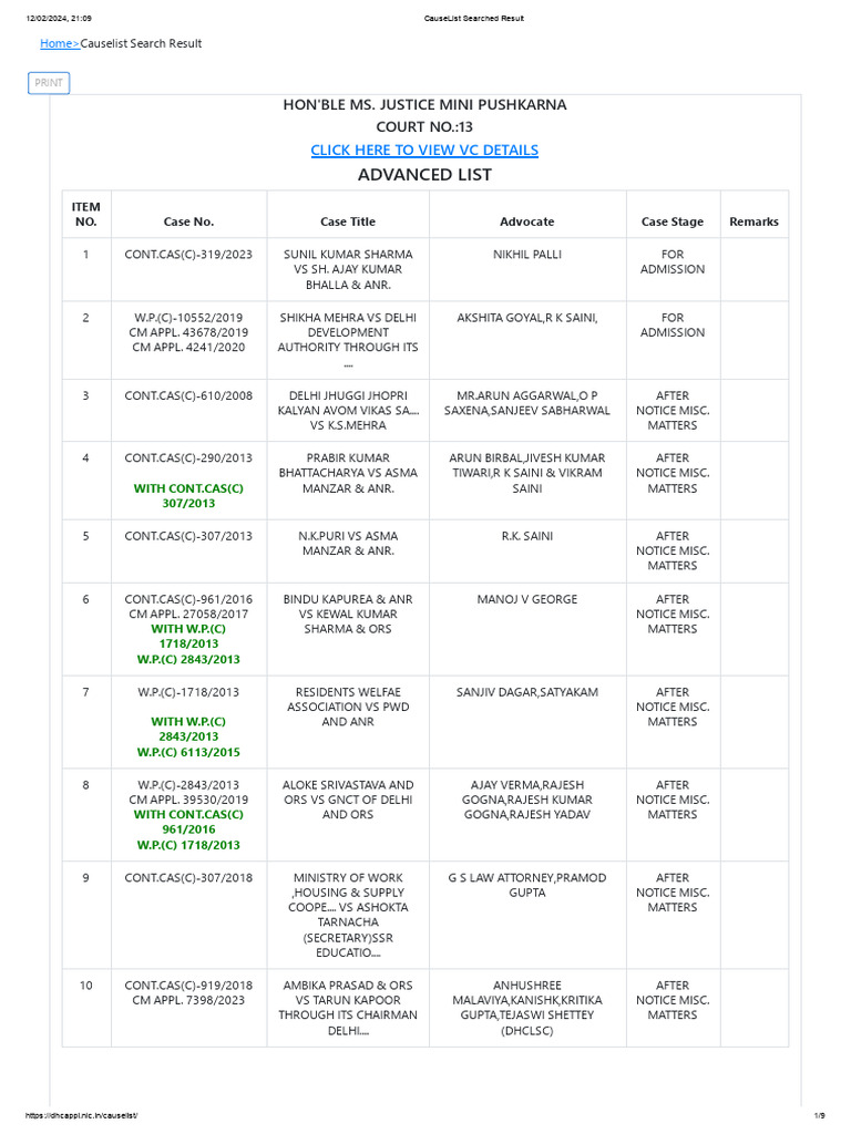 Delhi Court Cause List Overview | PDF