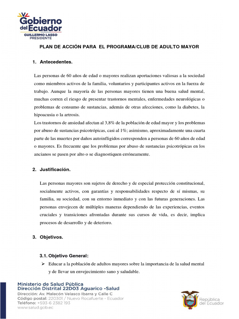 Plan de Acción para Adultos Mayores | PDF | Vejez | Trastorno mental