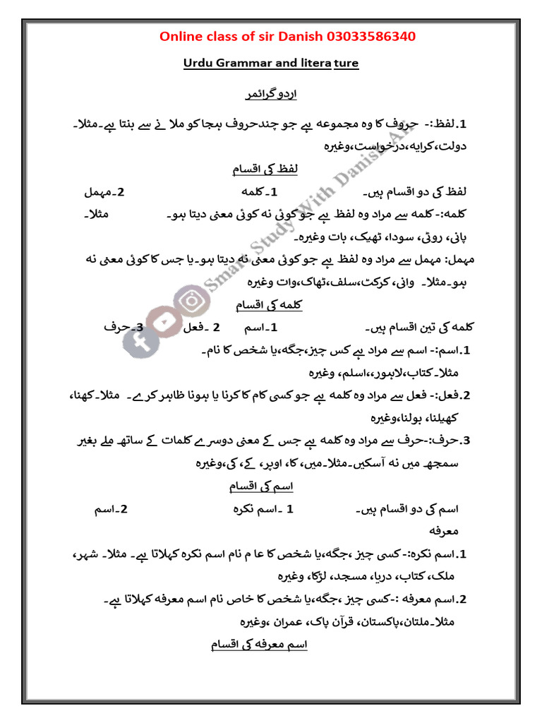 Urdu Grammar Notes 2 Pdf