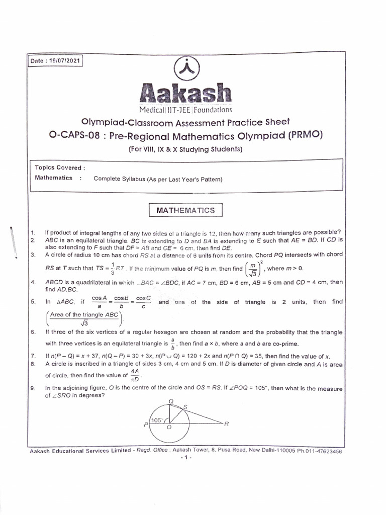 Pre-Regional Math Olympiad Practice Sheet | PDF | Triangle | Circle