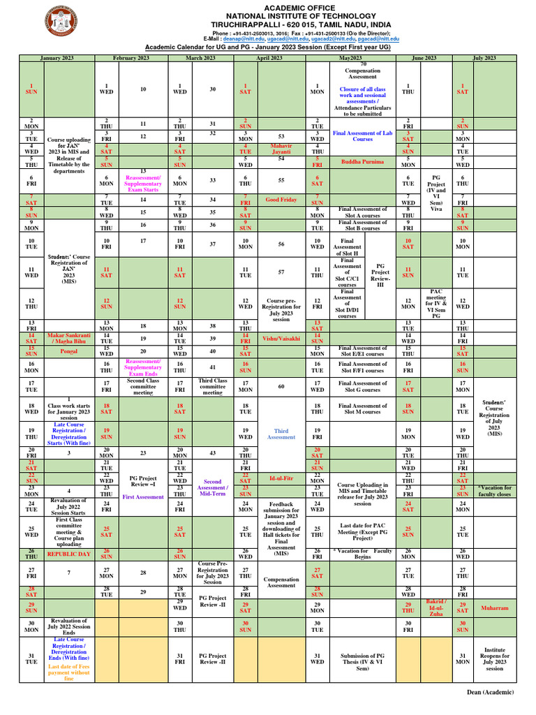 Academic Calendar UG PG Jan2023 Session v2 PDF