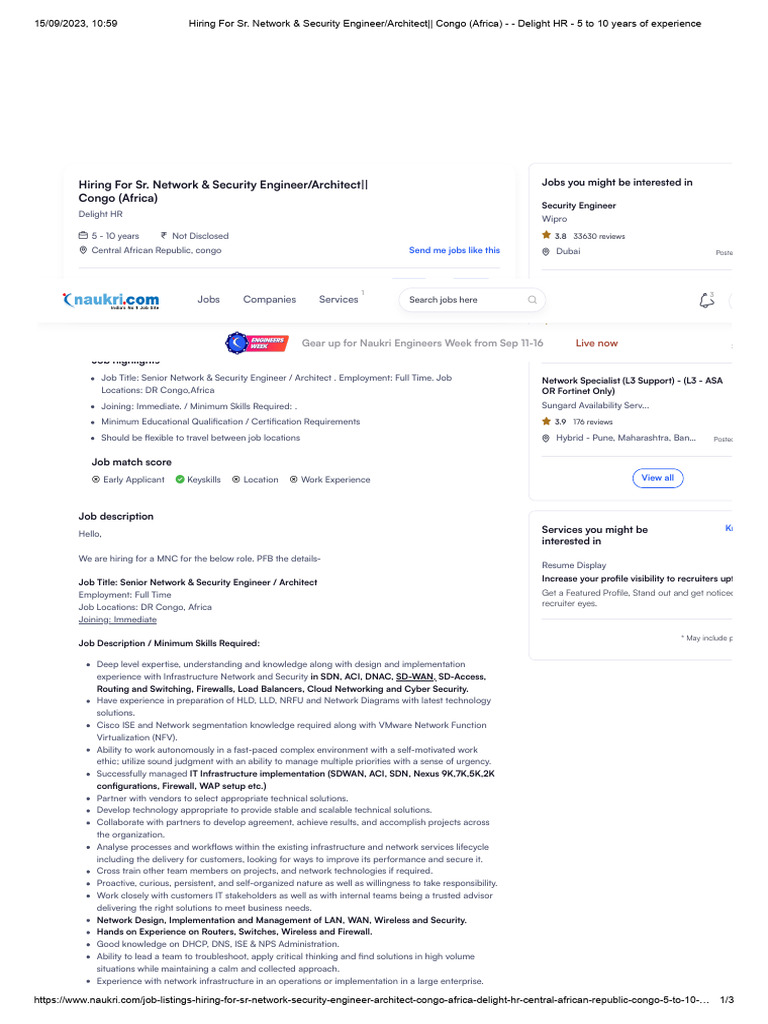 Senior Network & Security Engineer Role in Congo | PDF | Computer ...