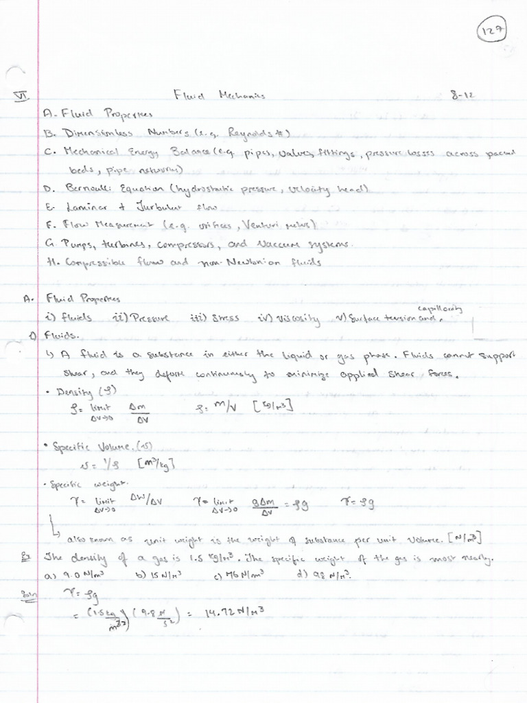 FE Notebook Fluid Mechanics Chapter | PDF