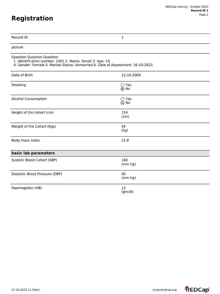 REDCap Training Registration October 2023 | PDF | Blood Pressure ...