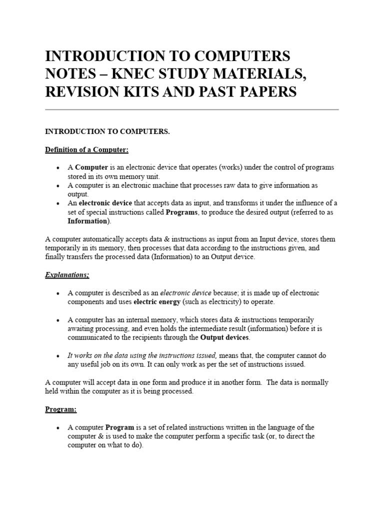 Introduction To Computers Notes | PDF | Random Access Memory ...