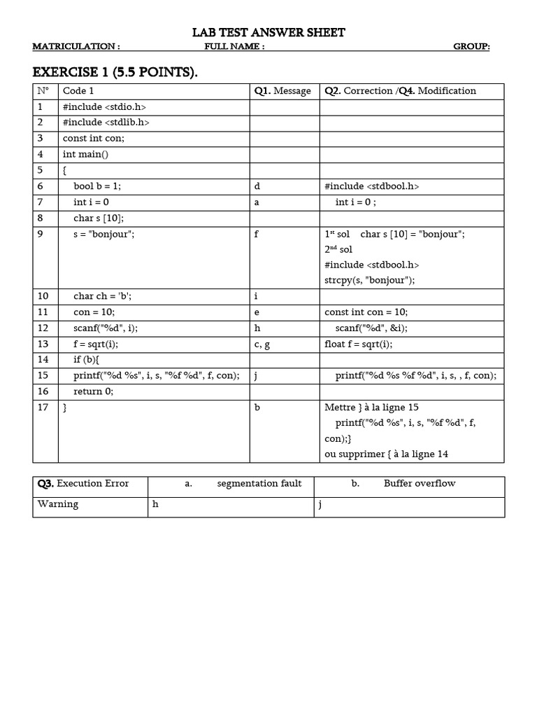 Feuille de Réponse de Test TP + Solution | Download Free PDF | Computer ...