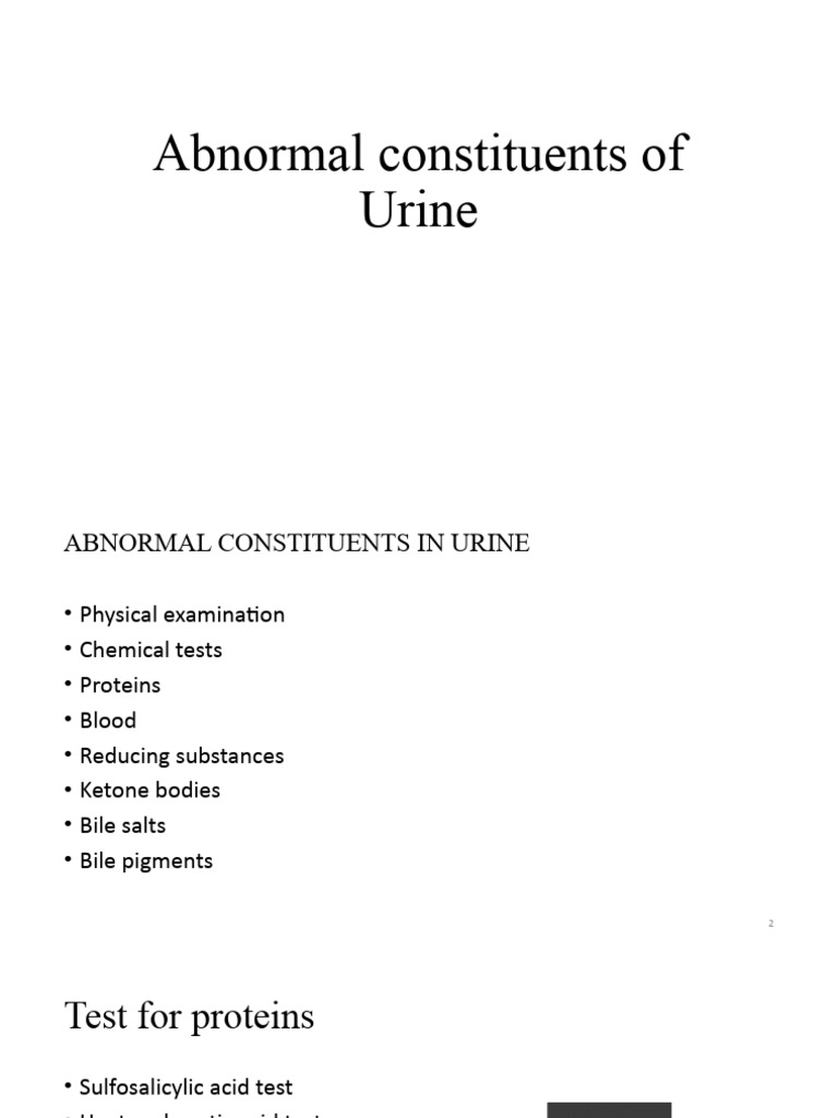 Analysis of Abnormal Constituents of Urine PDF Urinary System