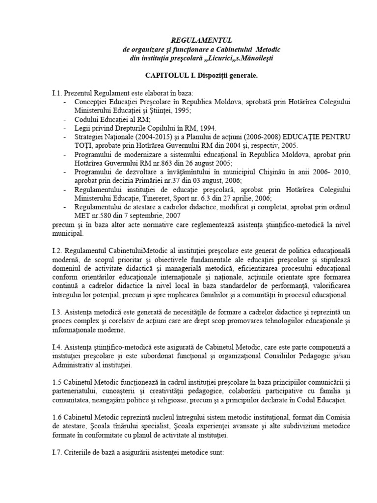 REGULAMENTUL Cabinetului Metodic | PDF