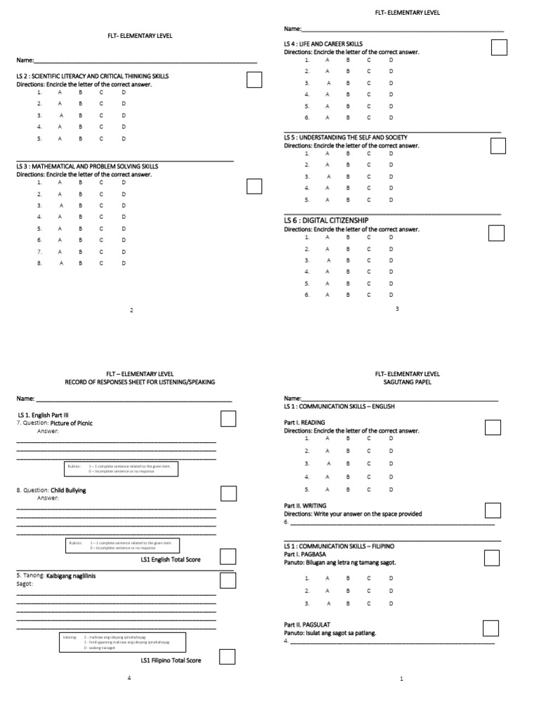 Elementary Level Skills Assessment | PDF | Reading (Process ...