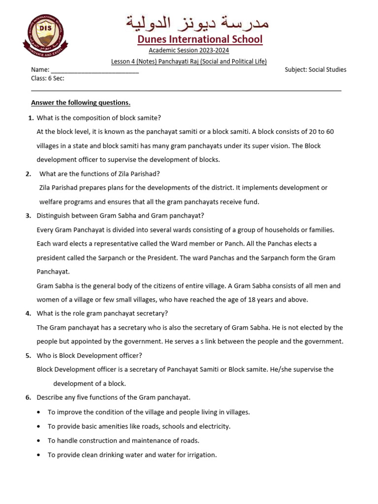 Panchayati Raj System Notes | PDF | Government Of India | Government