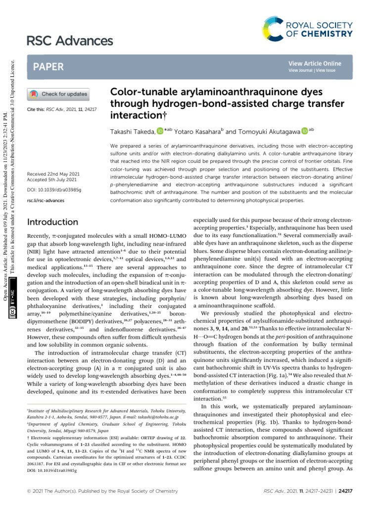 RSC Advances: Paper | PDF | Amine | Chemical Reactions