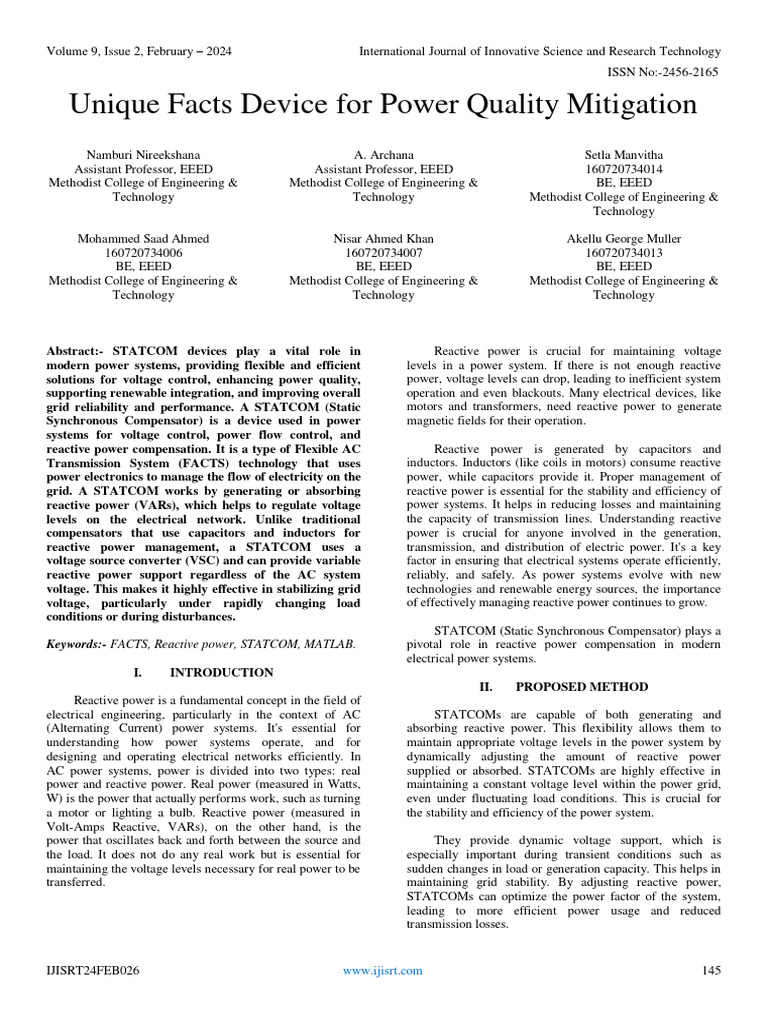Unique Facts Device For Power Quality Mitigation | PDF | Ac Power ...