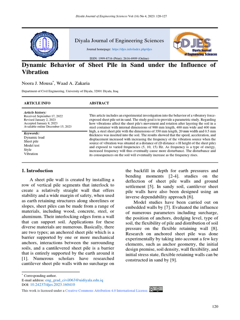 Dynamic Behavior of Sheet Piles in Sand | PDF | Deep Foundation ...