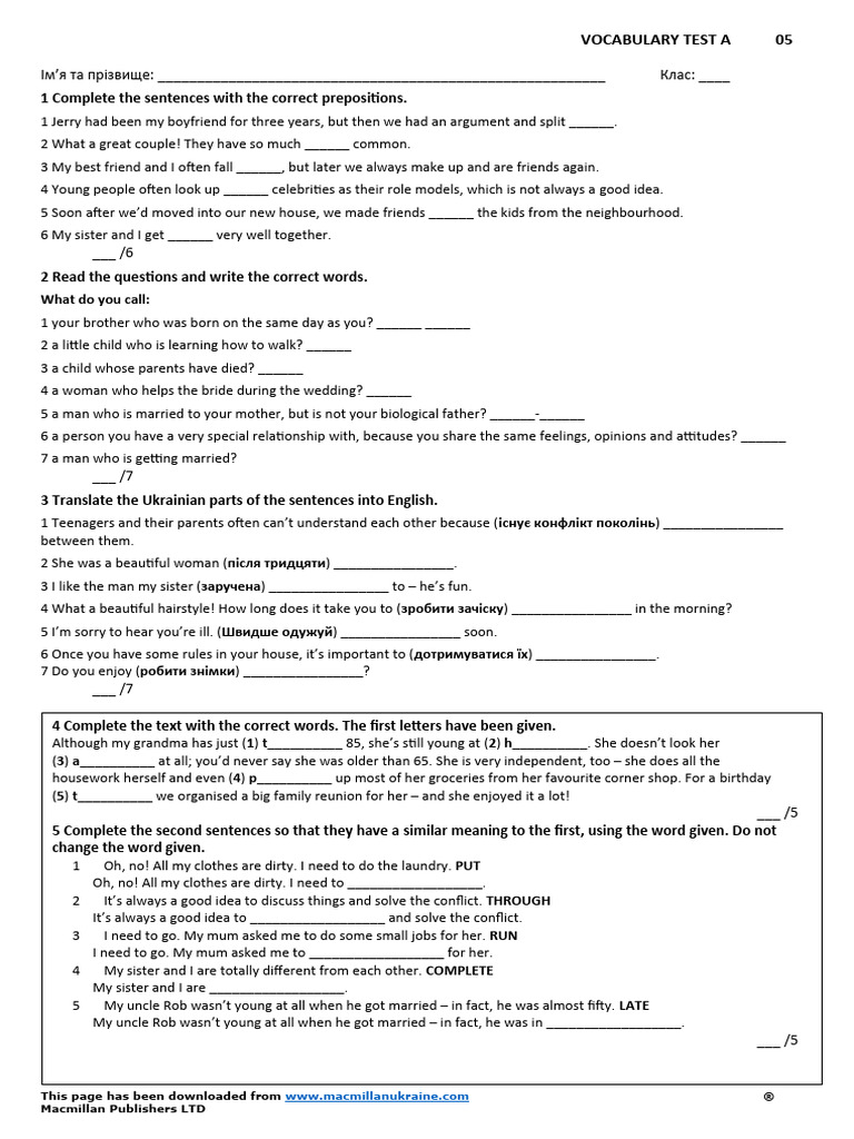 Vocabulary Test 5a Pdf