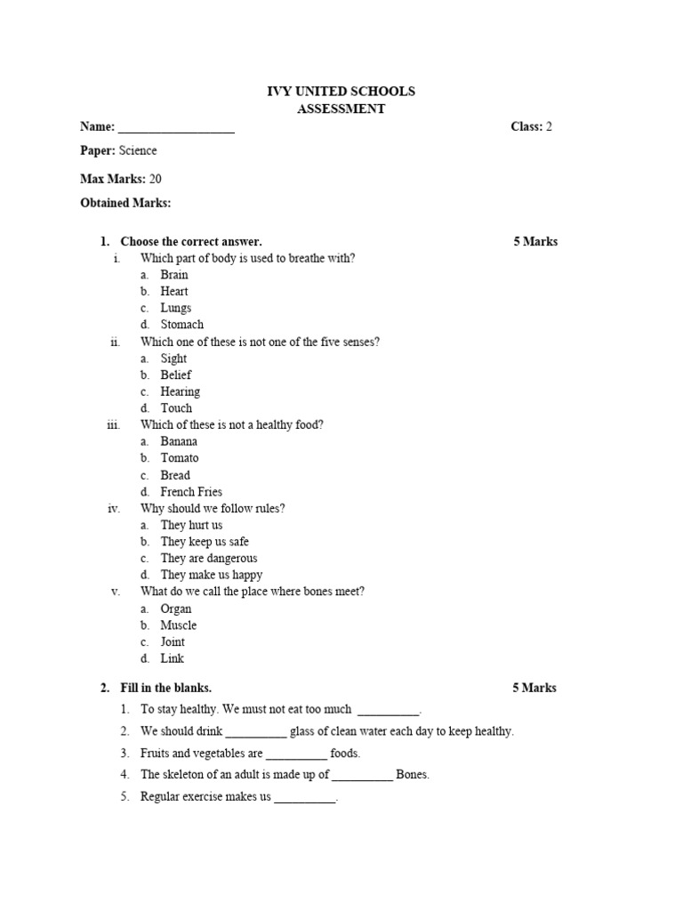 Grade 2 Science Assessment Paper | PDF