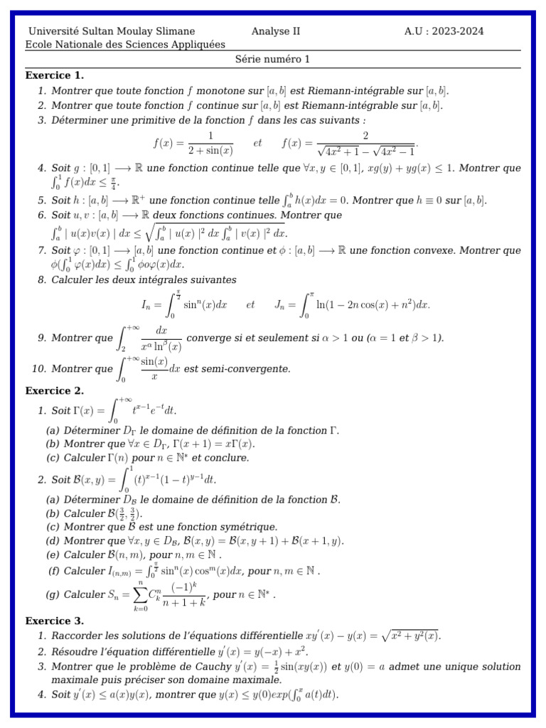 Série1 Analyse II | PDF | Analyse mathématique | Mathématiques