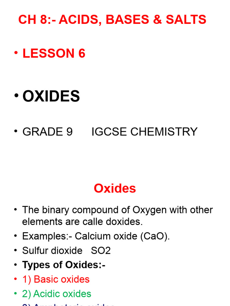 Types of Oxides in IGCSE Chemistry | PDF