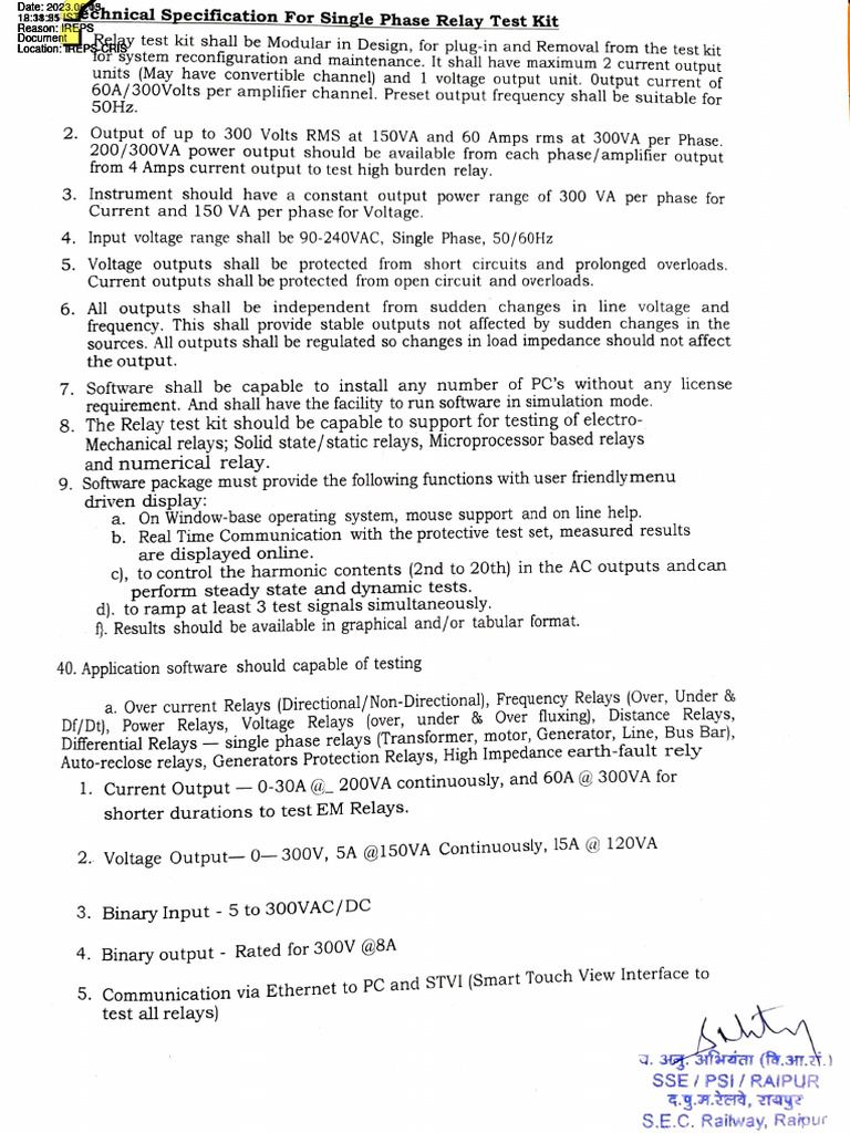 Technical sPECIFICATION FOR RELAY TEST KIT | PDF | Relay | Amplifier