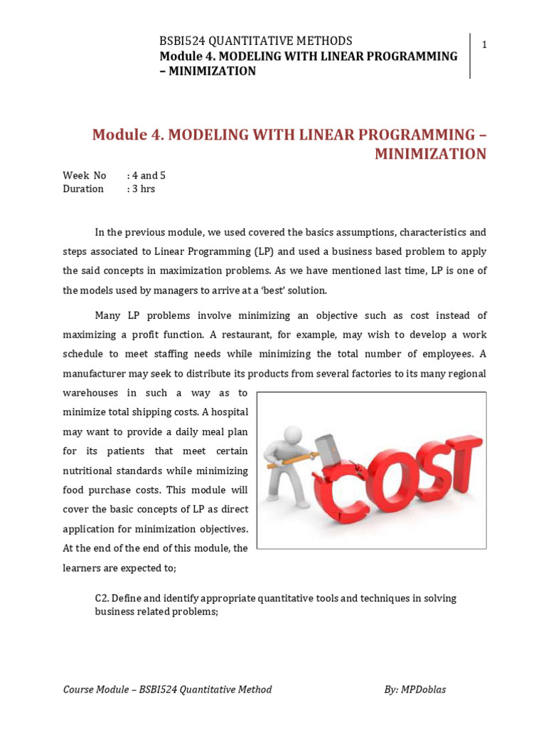 Module 5 - Modeling With Linear Programming - Minimization - wk4 | PDF ...