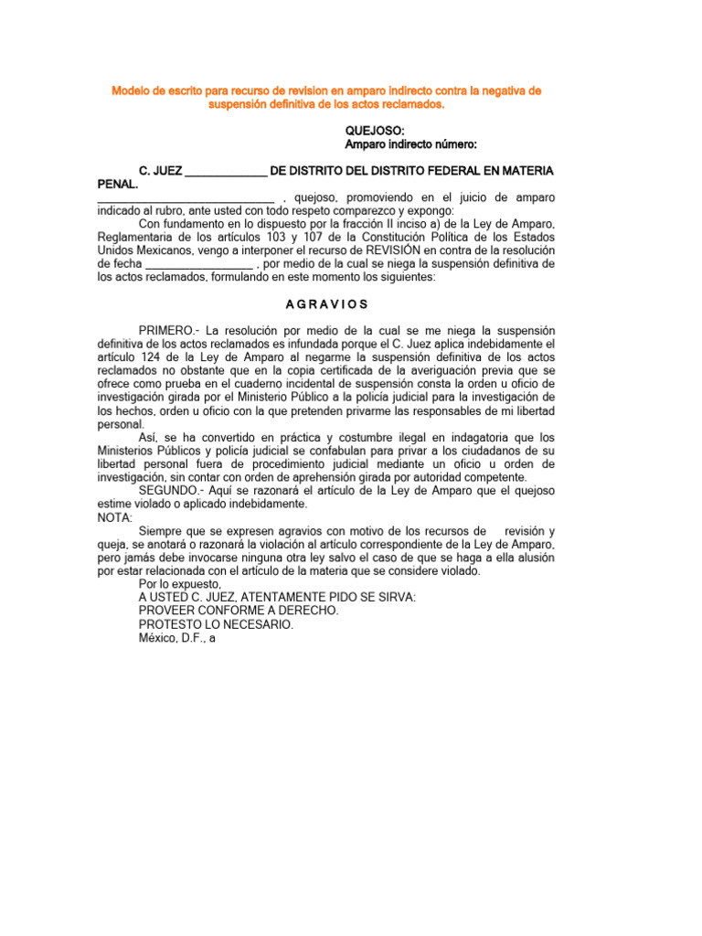 Recurso de Revisión en Amparo Indirecto | PDF | Violación | Principios ...