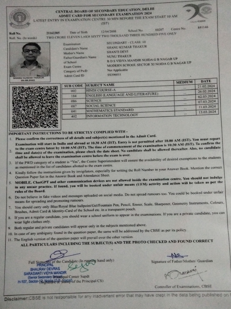 Cbse Admit Card | PDF
