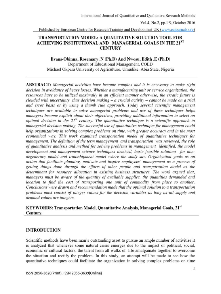 Transportation Model Pdf Methodology Quantitative Research