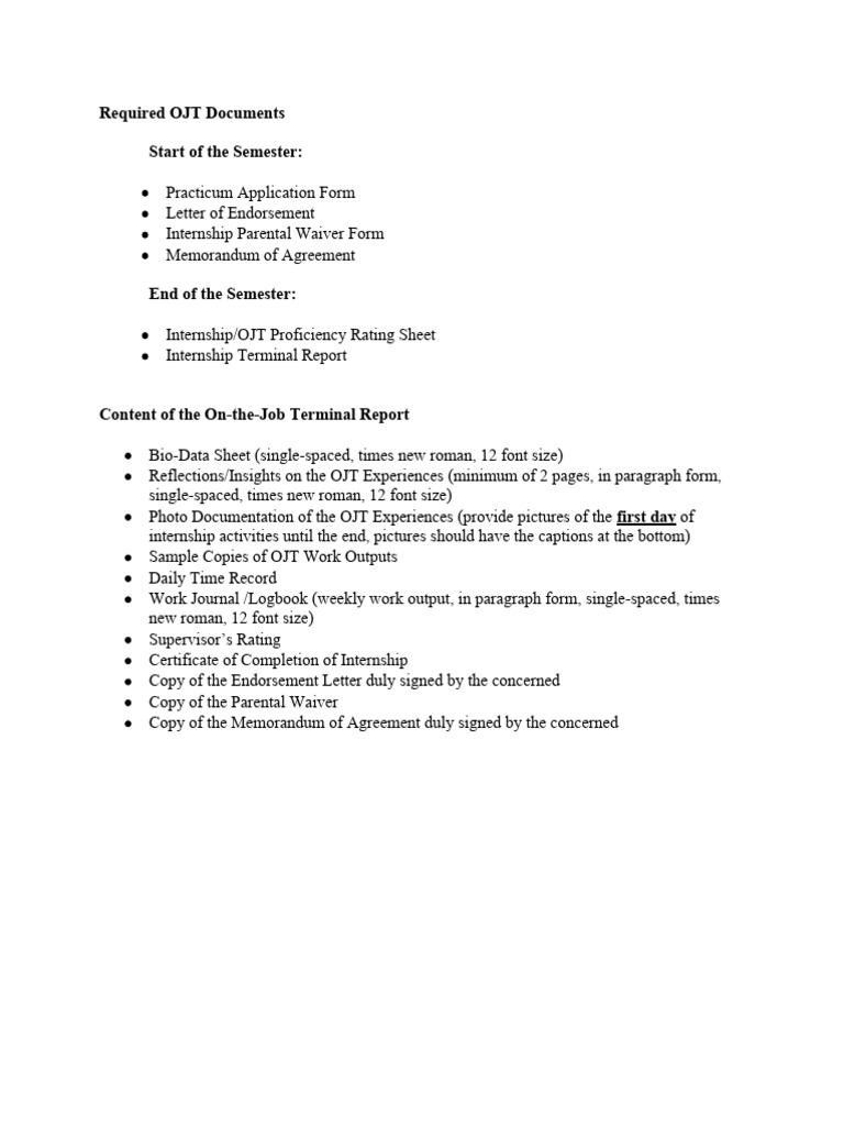 OJT Document Requirements Guide | PDF