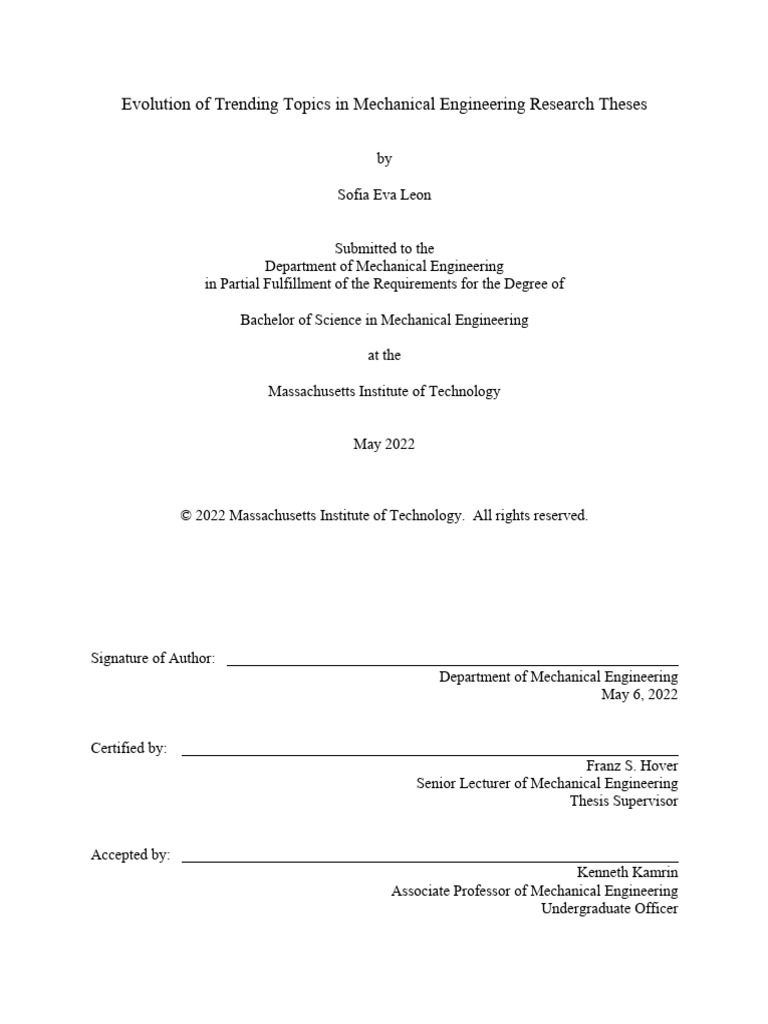 Trends in Mechanical Engineering Theses | PDF | 3 D Printing | Thesis