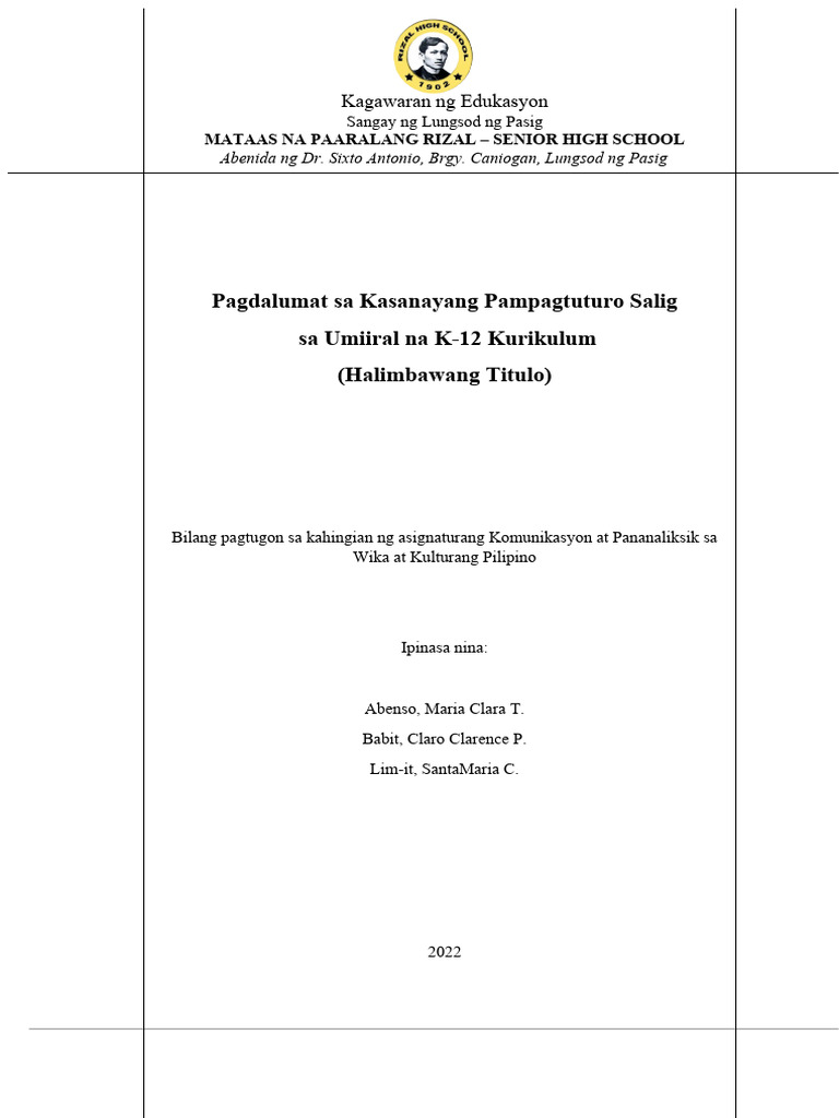 Pahinang Titulo Pananaliksik | PDF