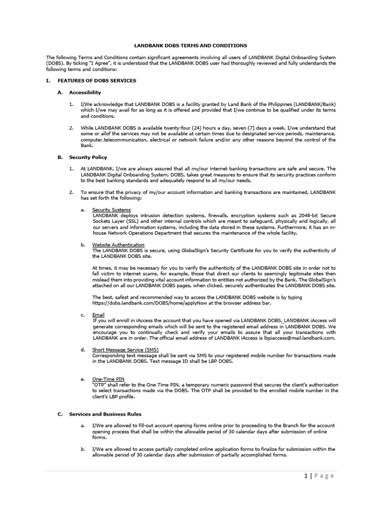 Landbank Dobs Terms and Conditions | PDF | Visa Inc. | Debit Card