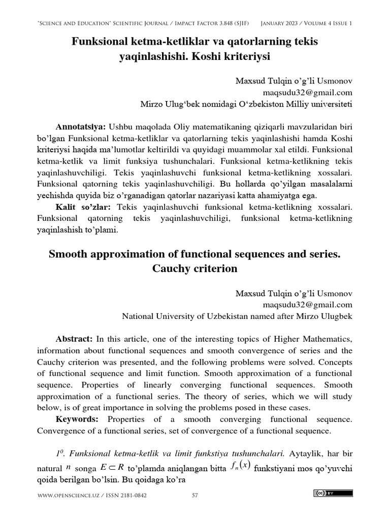 Funksional Ketma-ketliklar va Koshi Kriteriysi | PDF | Sequence | Limit ...