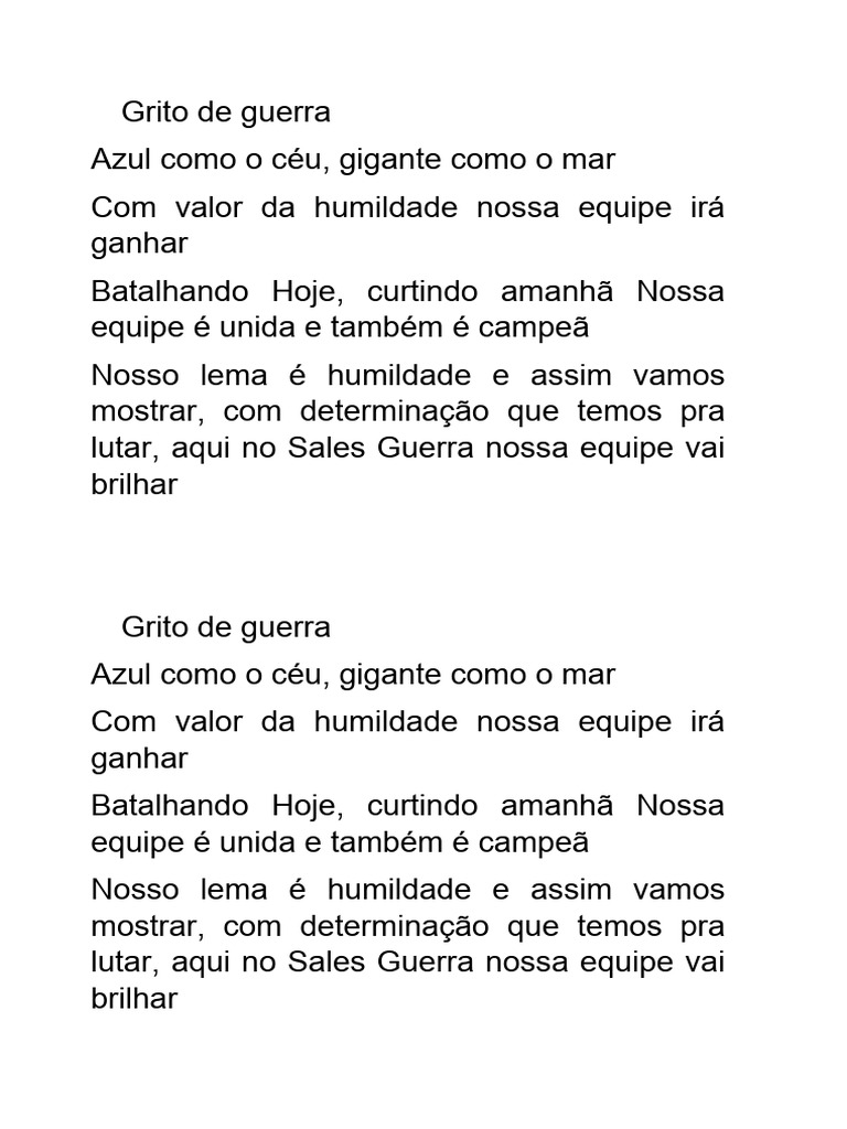 Grito de Guerra da Equipe Azul | PDF