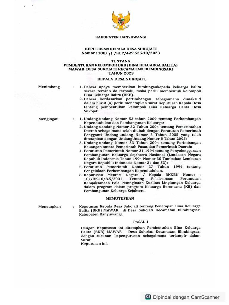 Sk Pembentukan Kelompok Bkb Bina Keluarga Balita Pdf